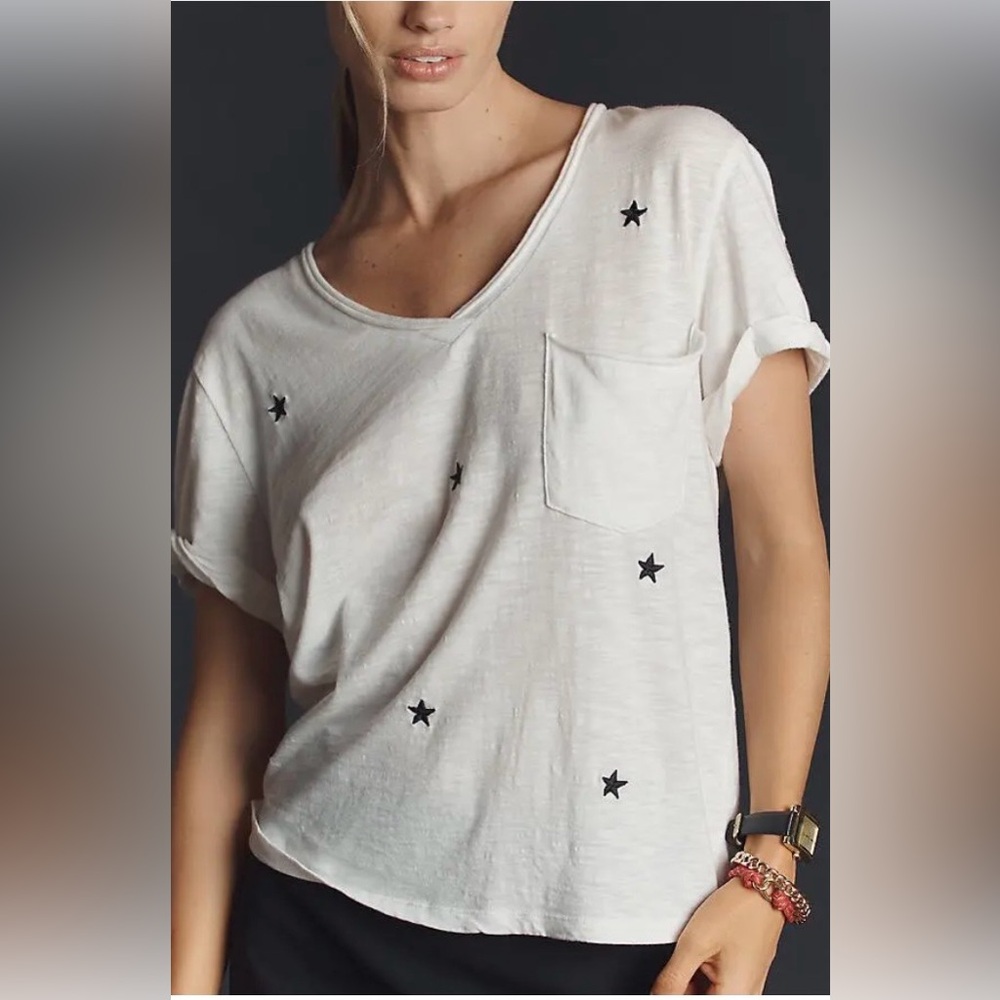 NWT Size XS - The Quinn Short Sleeve 3D Star Embroidered Cotton Tee (NWT US$ 68)